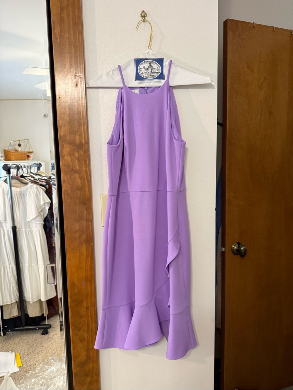 Donna Morgan Lilac Midi Dress with Ruffle Hem